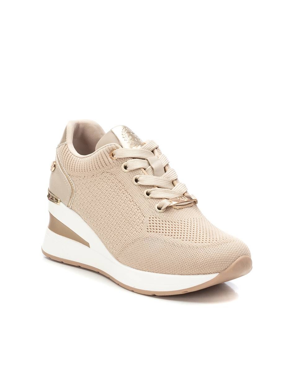 Sapatilhas Desportivas com Cunhas e Elásticas Bege-3