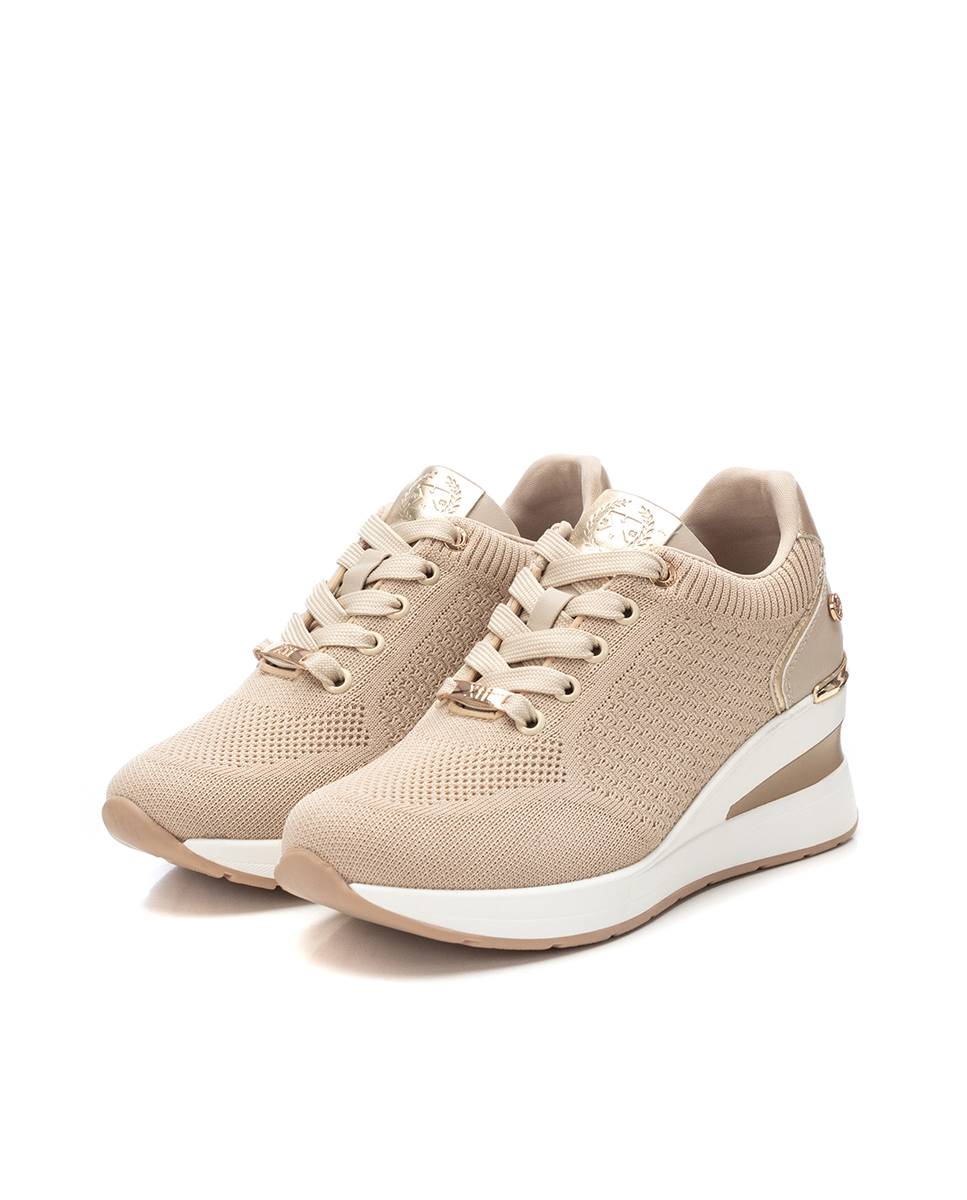 Sapatilhas Desportivas com Cunhas e Elásticas Bege-5