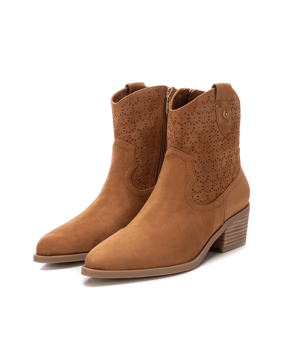 Botins com Salto e Fecho Zip Castanho-claro-5