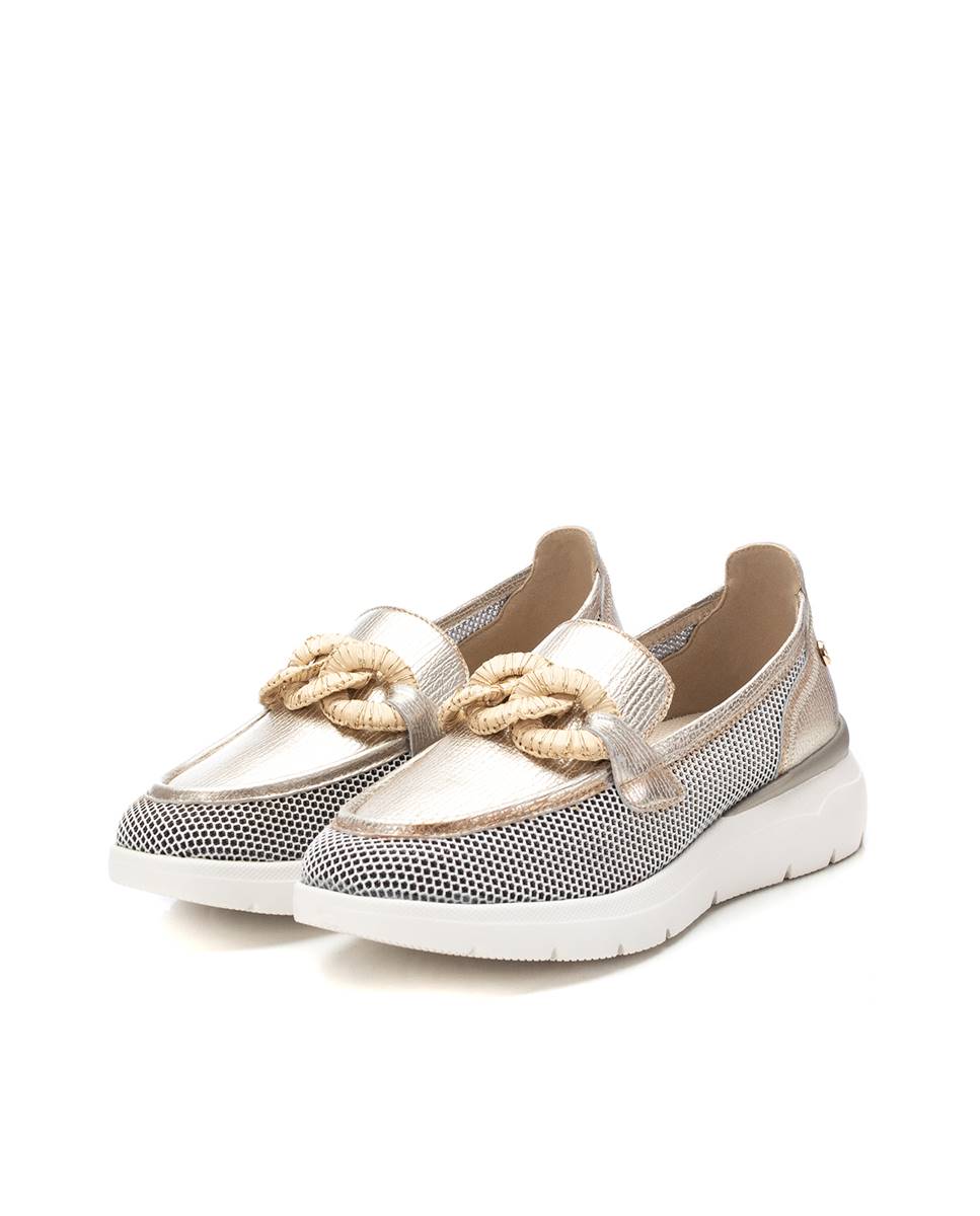 Mocassins de Pele com Sola de Borracha Dourado-5