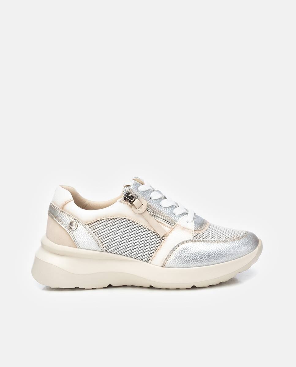 Sapatilhas Desportivas com Atacadores e Fecho Zip Lateral Prata-1