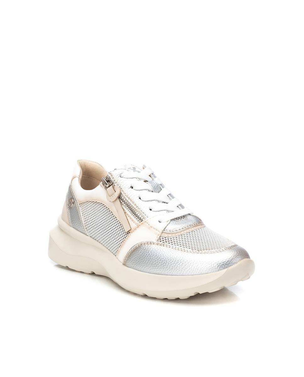 Sapatilhas Desportivas com Atacadores e Fecho Zip Lateral Prata-3