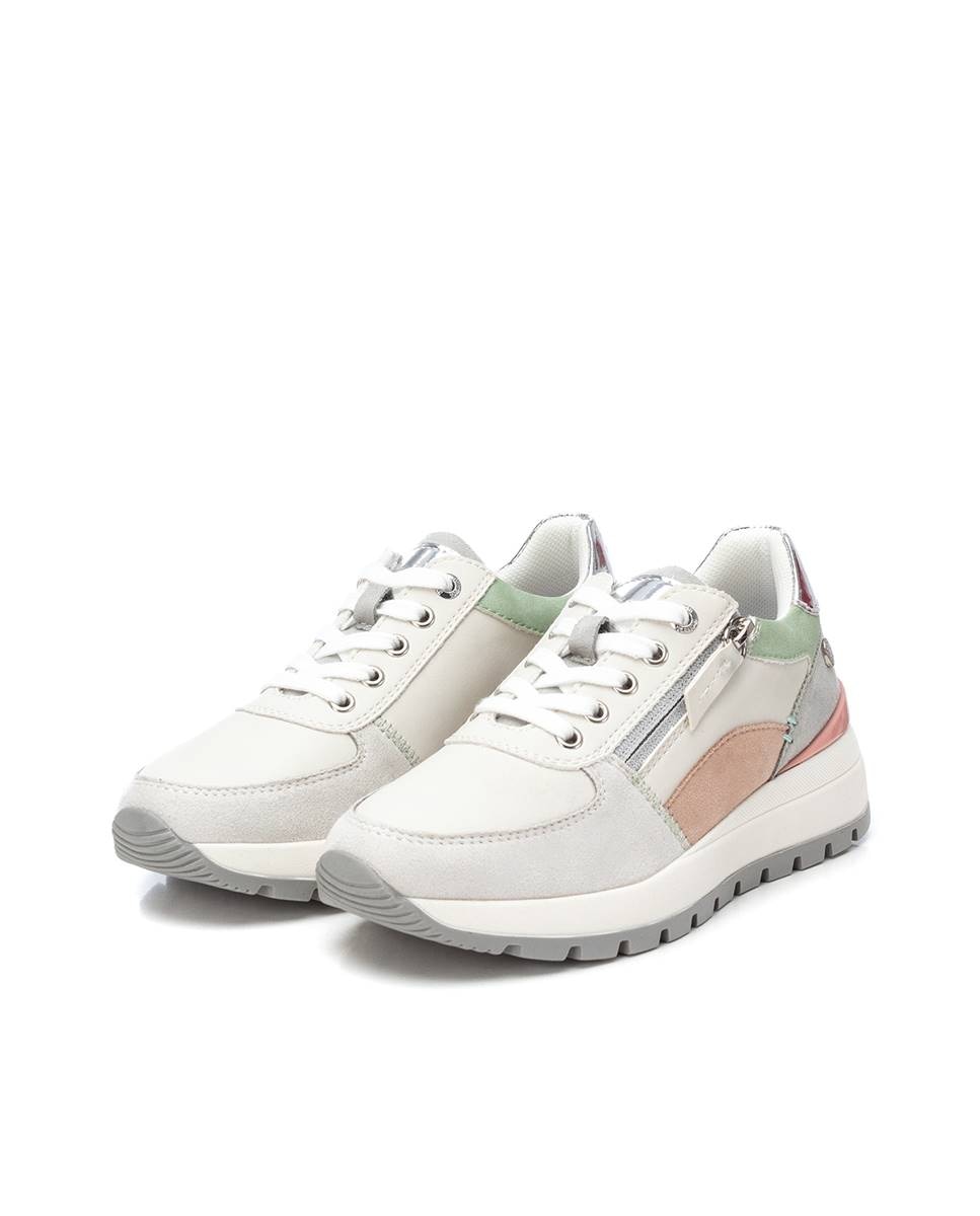 Sapatilhas Básicas com Atacadores e Fecho Zip Lateral Branco-5