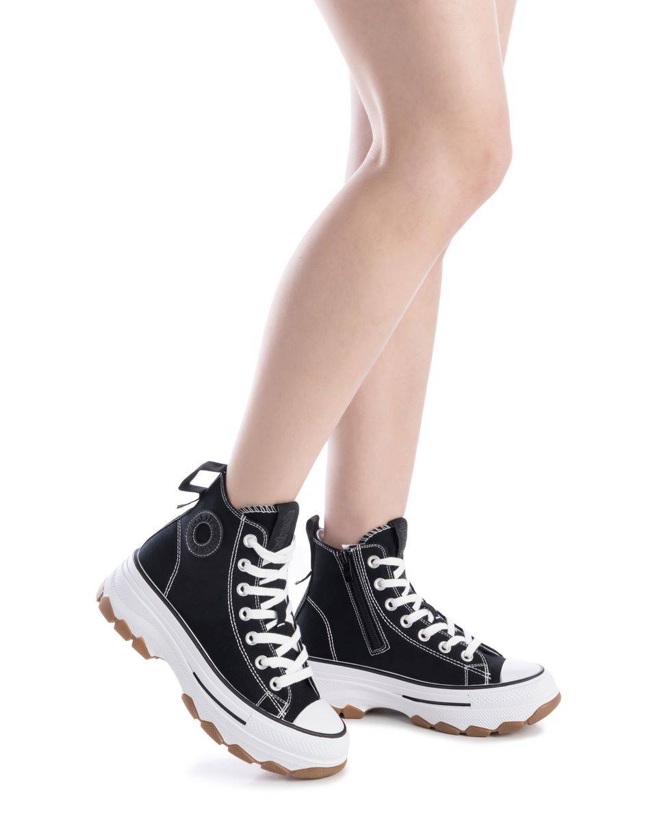 Sapatilhas de Lona com Fecho Zip Preto-2