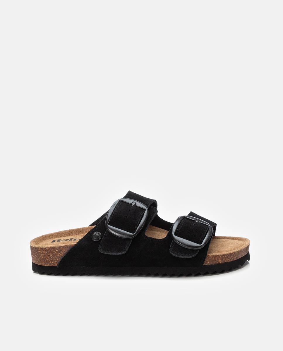 Sandálias Rasas de Pele Preto-1