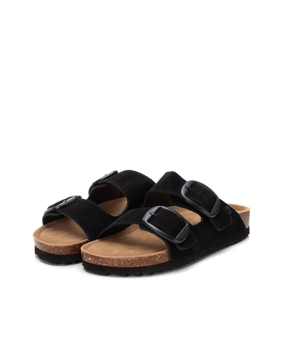 Sandálias Rasas de Pele Preto-5