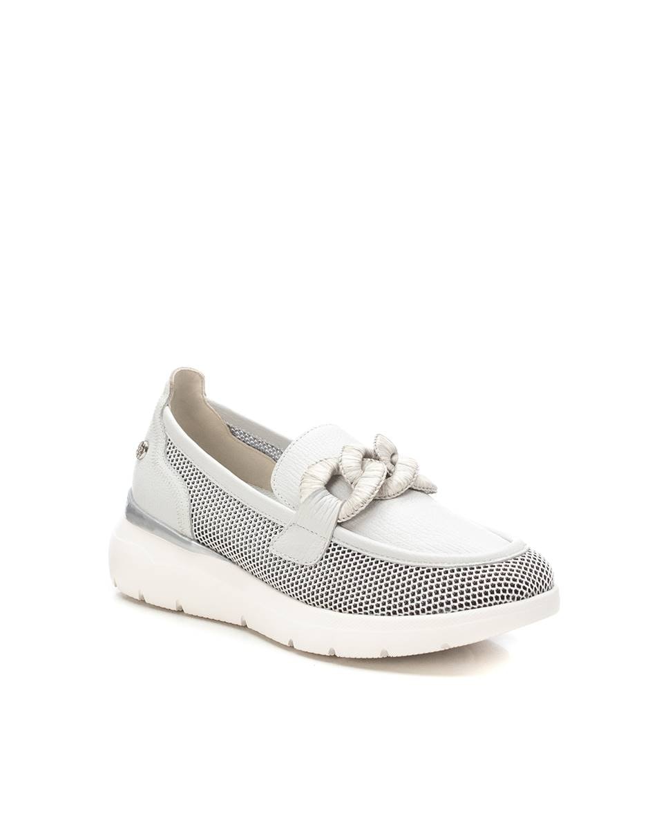 Mocassins de Pele com Sola de Borracha Branco / Preto-3
