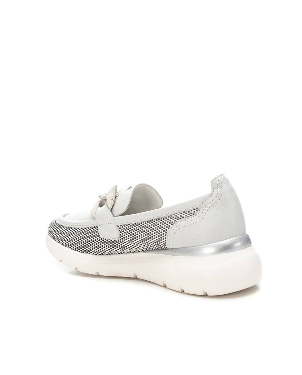 Mocassins de Pele com Sola de Borracha Branco / Preto-4