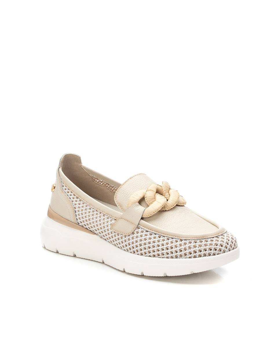 Mocassins de Pele com Sola de Borracha Bege-3