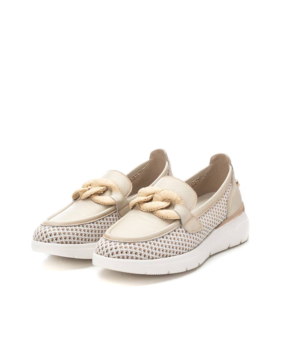Mocassins de Pele com Sola de Borracha Bege-5