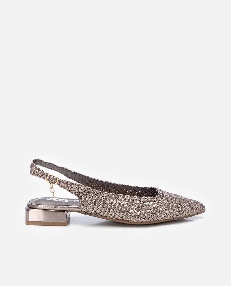Sapatos Rasos com Fecho de Fivela Prateado-1