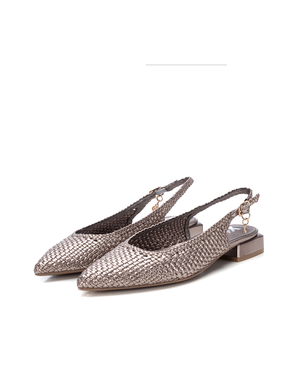 Sapatos Rasos com Fecho de Fivela Prateado-5