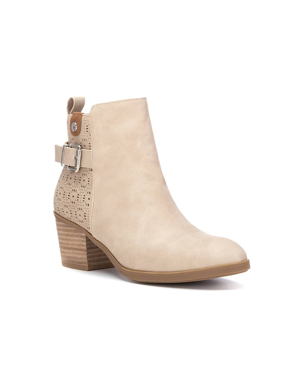 Botins com Salto e Fecho Zip Lateral Bege-3