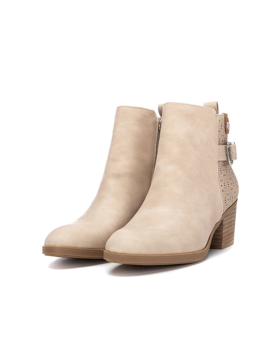 Botins com Salto e Fecho Zip Lateral Bege-5