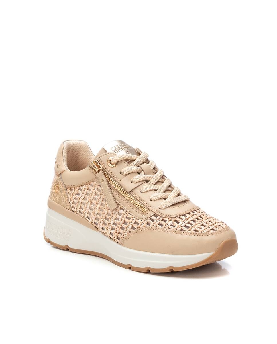 Sapatilhas de Pele com Atacadores Bege-3
