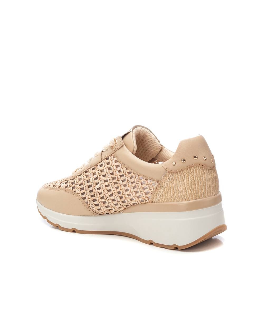 Sapatilhas de Pele com Atacadores Bege-4