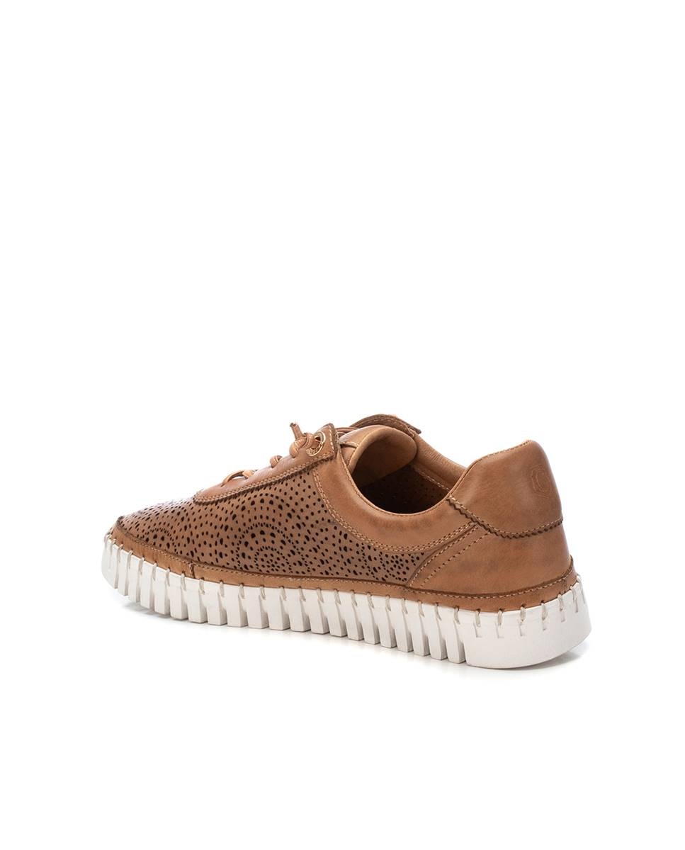 Sapatos de Cordões Rasos de Pele Camel-4