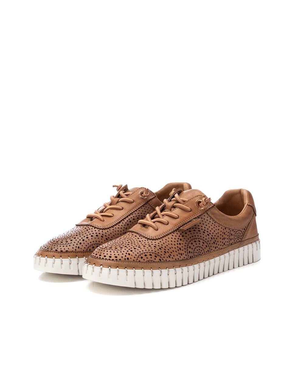 Sapatos de Cordões Rasos de Pele Camel-5