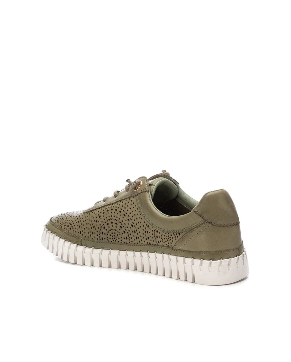 Sapatos de Cordões Rasos de Pele Caqui-4