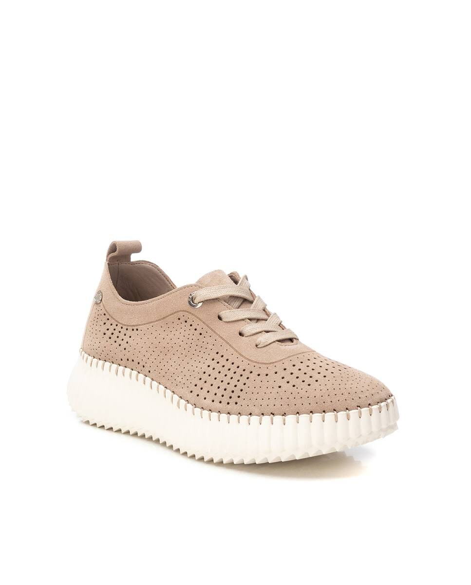 Sapatilhas de Pele com Atacadores Bege-3