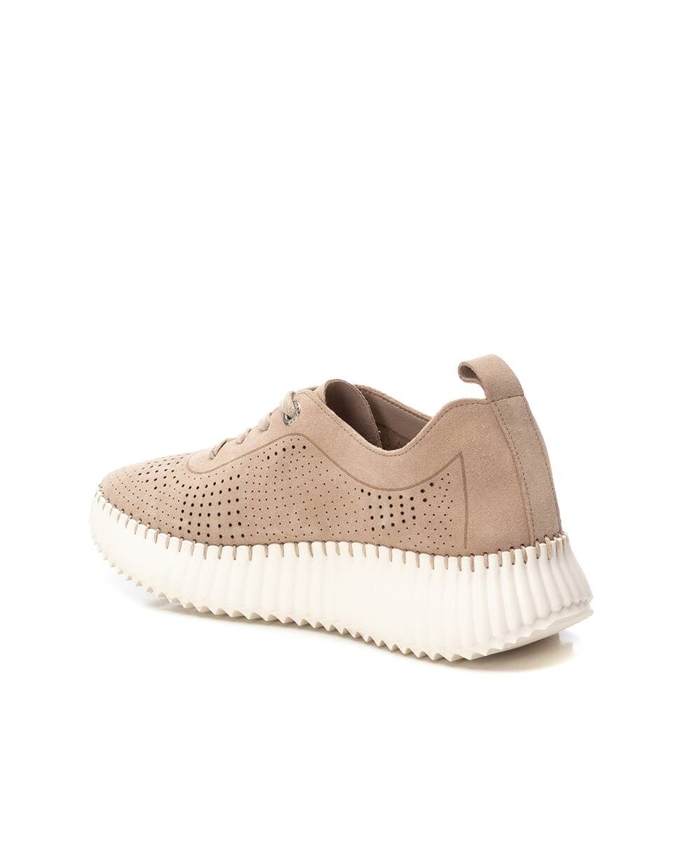 Sapatilhas de Pele com Atacadores Bege-4