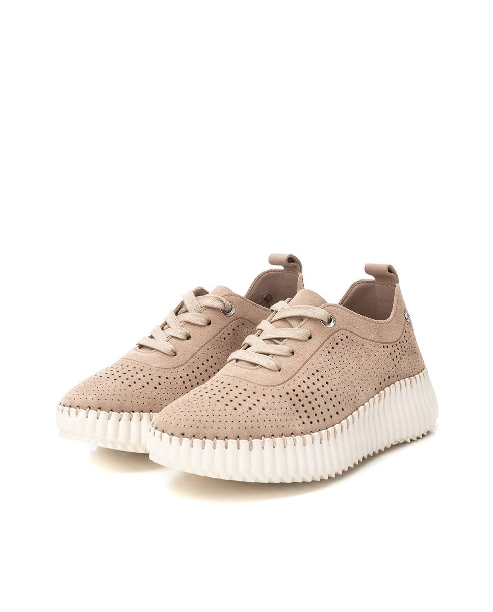 Sapatilhas de Pele com Atacadores Bege-5