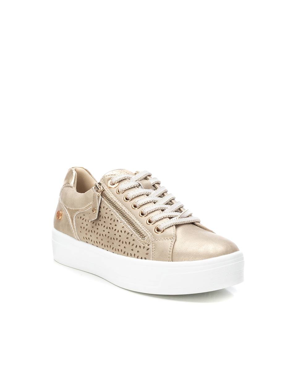 Sapatilhas com Atacadores e Fecho Zip Lateral Ouro-3