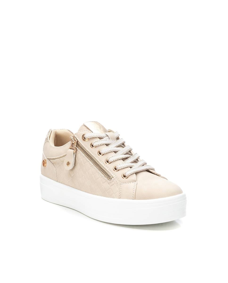 Sapatilhas Básicas com Fecho Zip Lateral Bege-3