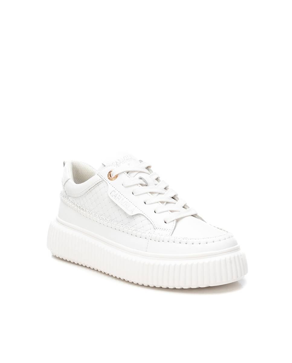 Sapatilhas Básicas de Pele com Cordões Branco-3