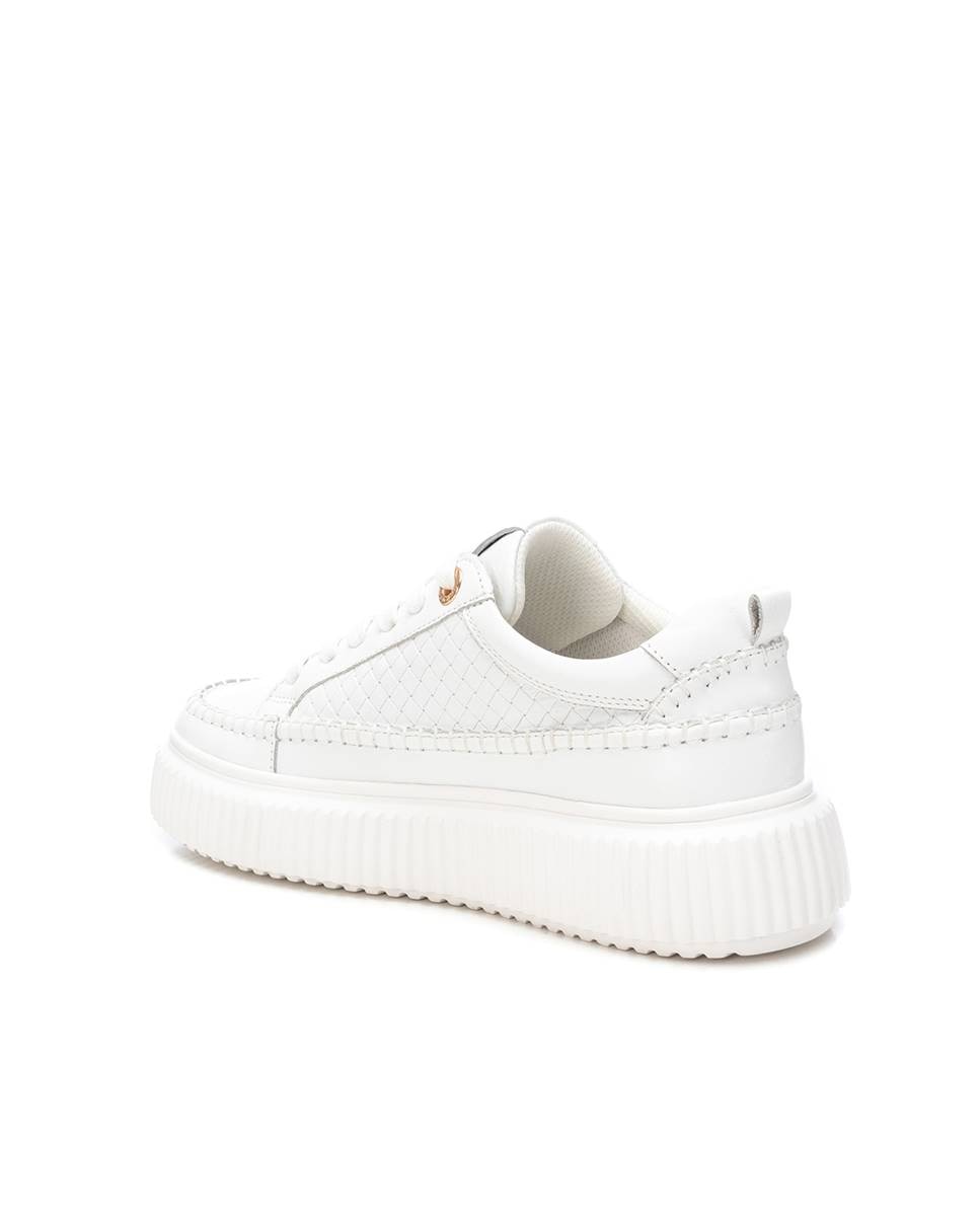 Sapatilhas Básicas de Pele com Cordões Branco-4