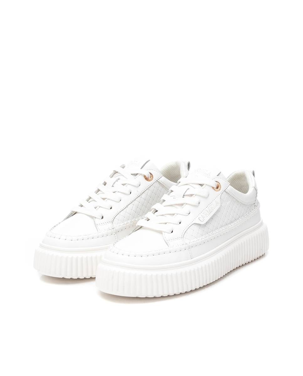 Sapatilhas Básicas de Pele com Cordões Branco-5