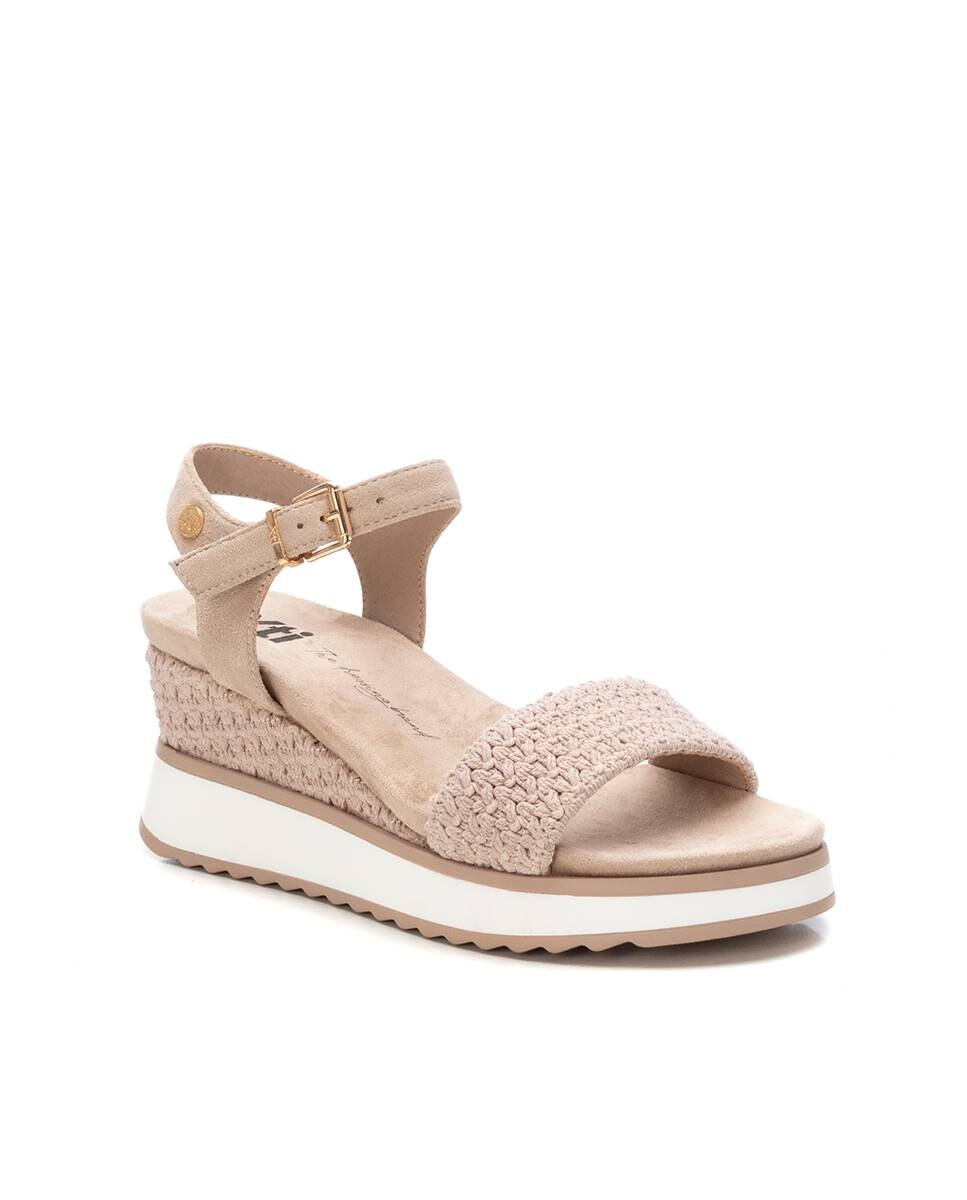 Sandálias de Cunha com Fecho de Fivela Bege-3