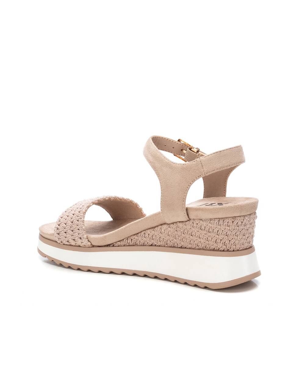 Sandálias de Cunha com Fecho de Fivela Bege-4