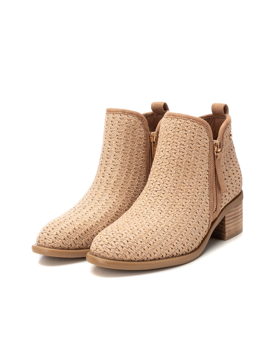 Botins com Salto e Fecho Zip Bege / Castanho-5