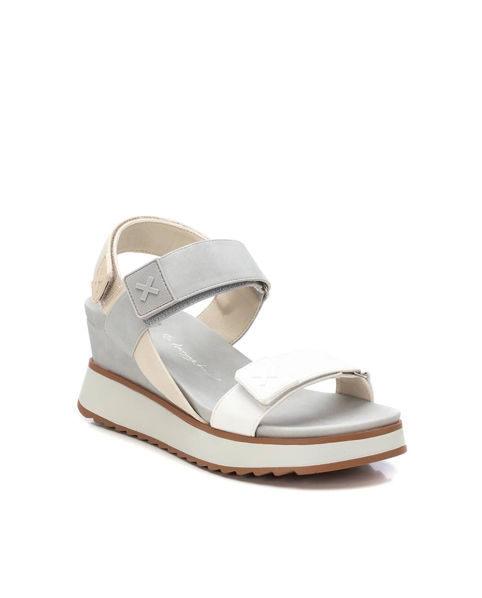 Sandálias de Cunha com Fecho Ajustável Cinzento-3