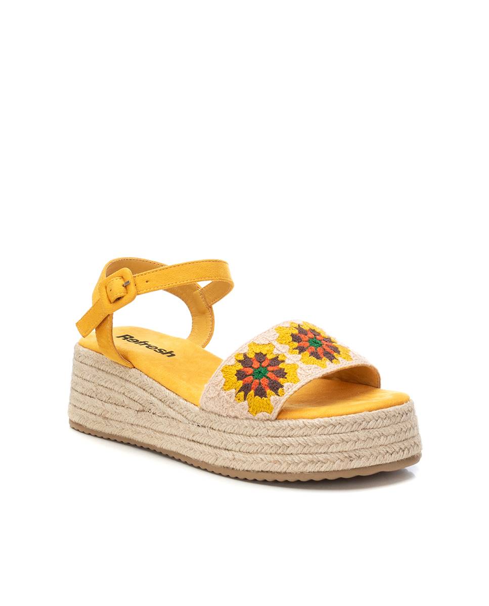 Sandálias de Cunha com Fecho de Fivela Amarelo-3