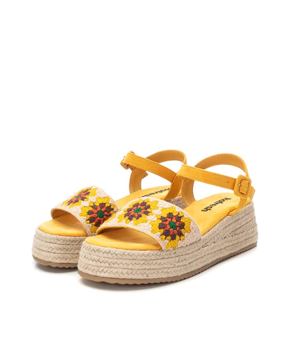 Sandálias de Cunha com Fecho de Fivela Amarelo-5