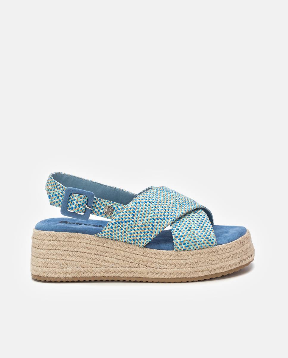 Sandálias de Cunha com Fecho de Fivela Azul-1