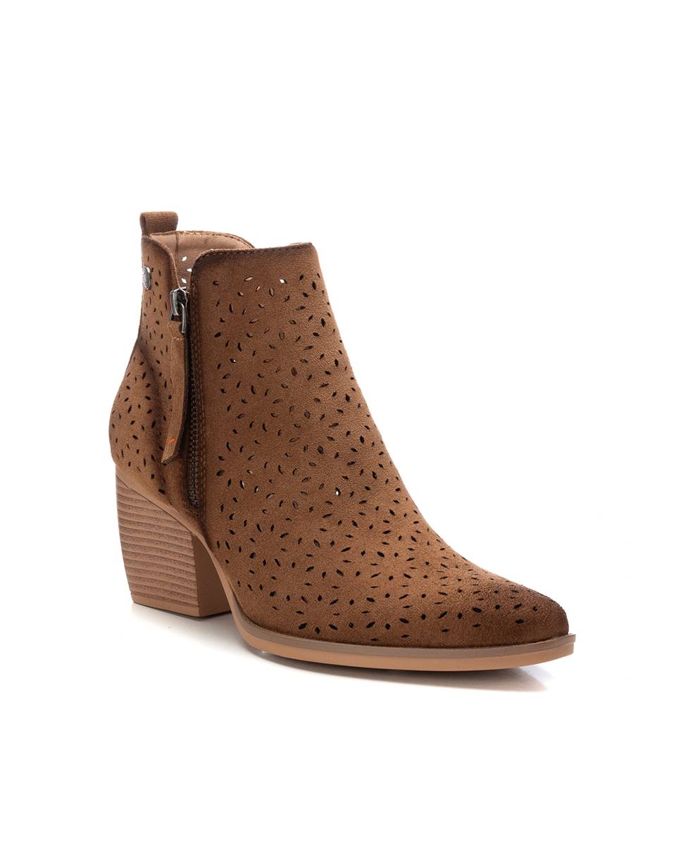 Botins com Tacão e Fecho Zip Lateral Castanho-3