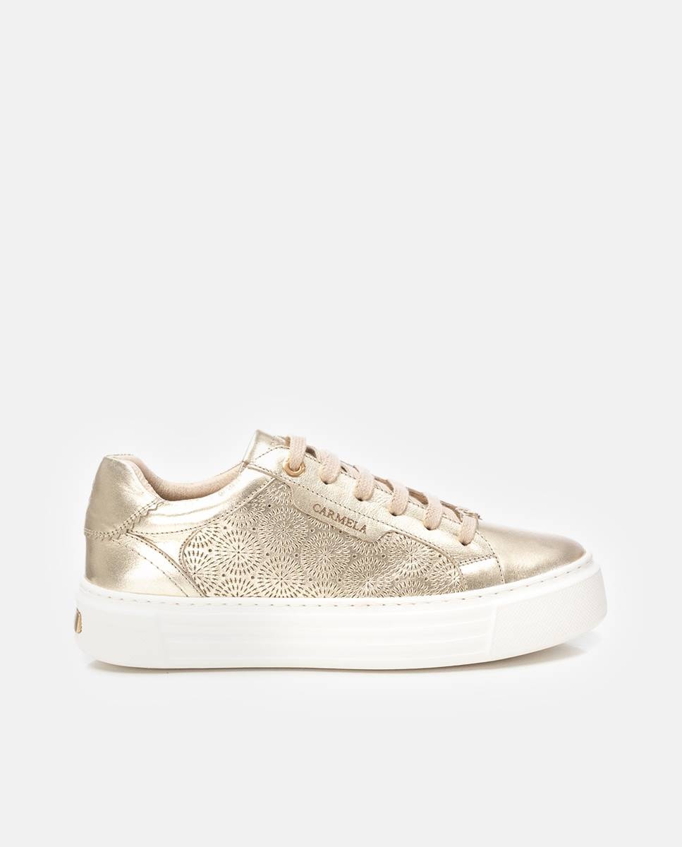 Sapatilhas Básicas de Pele com Cordões Ouro-1