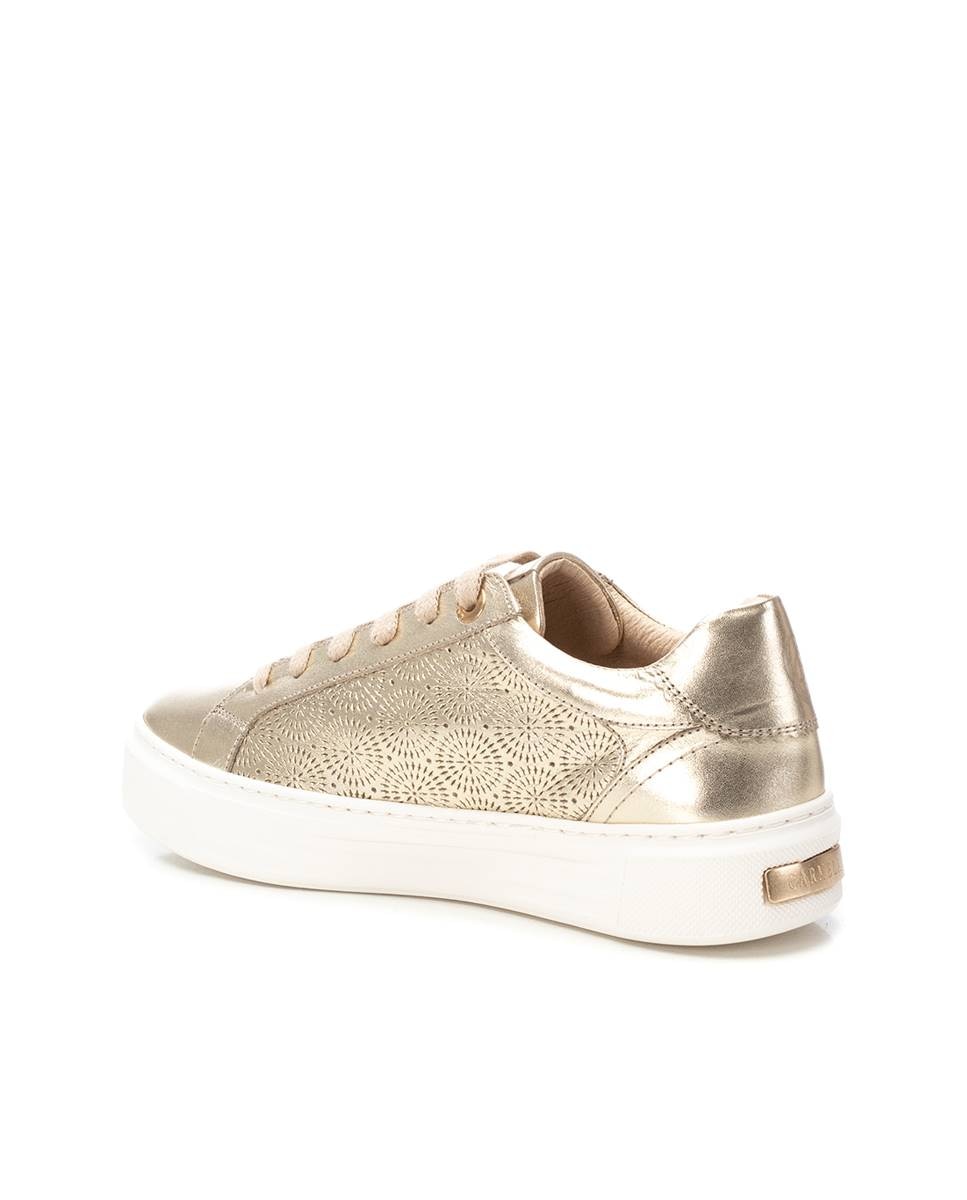 Sapatilhas Básicas de Pele com Cordões Ouro-4