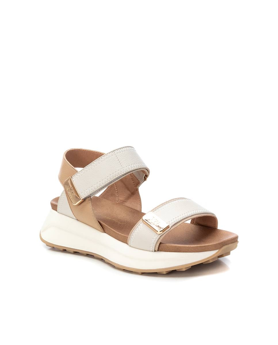 Sandálias Rasas com Fecho Ajustável Bege-3