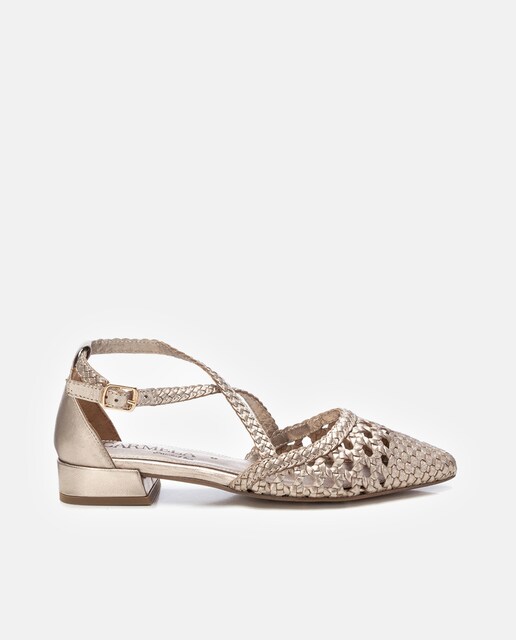 Imagem 0 de Sapatos Rasos de Pele com Fecho de Fivela