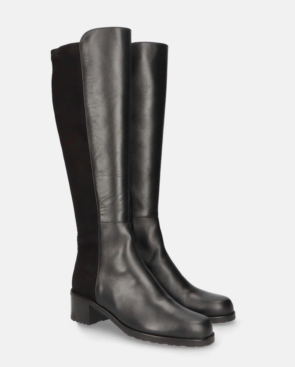 Botas Básicas Claudette em Napa e Tecido Elástico Resistente À Água Preto-2