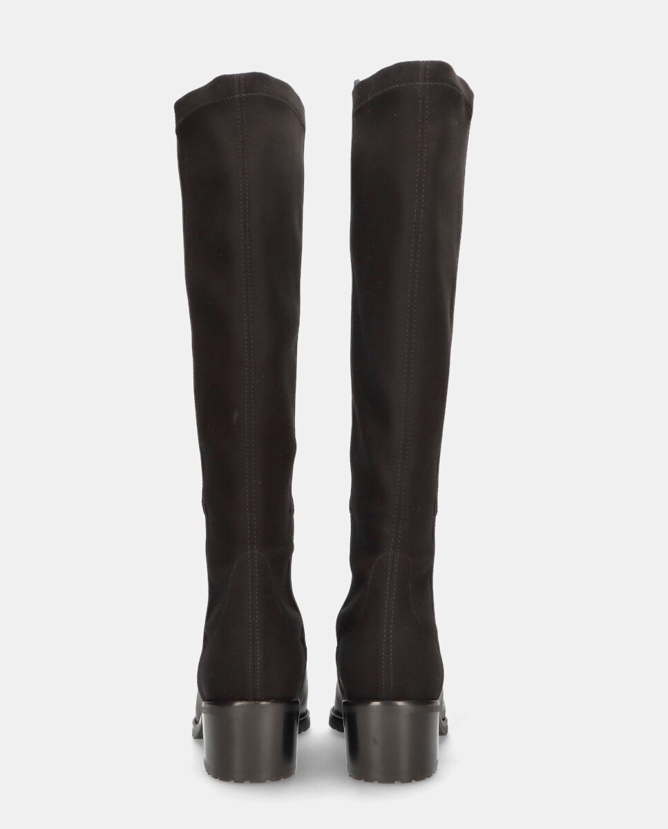 Botas Básicas Claudette em Napa e Tecido Elástico Resistente À Água Preto-3