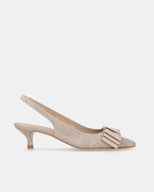 Imagem 0 de Sapatos de Salto Harriet em Tecido Brilhante em Cor Champagne