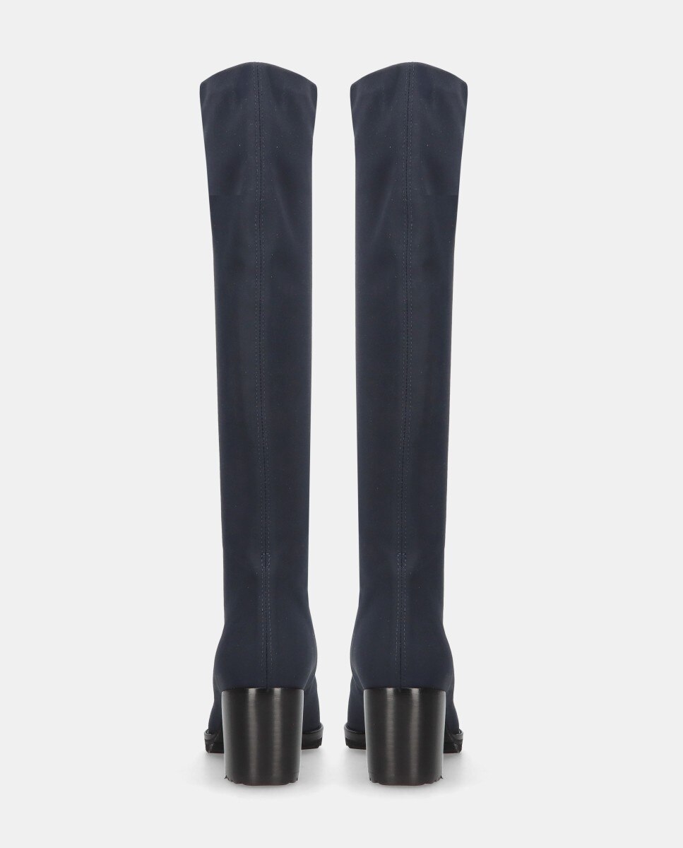 Botas Básicas Cindy em Tecido Elástico Resistente À Água Azul-marinho-3