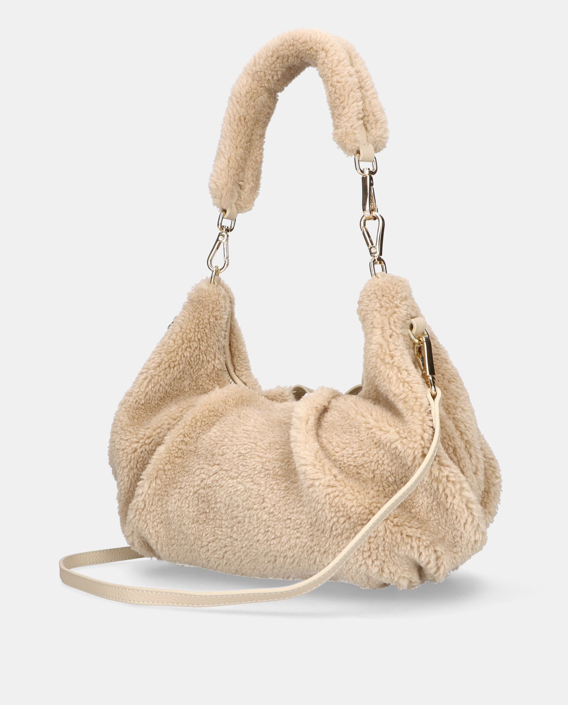 Mala de Ombro em Tecido Suave Bege-2