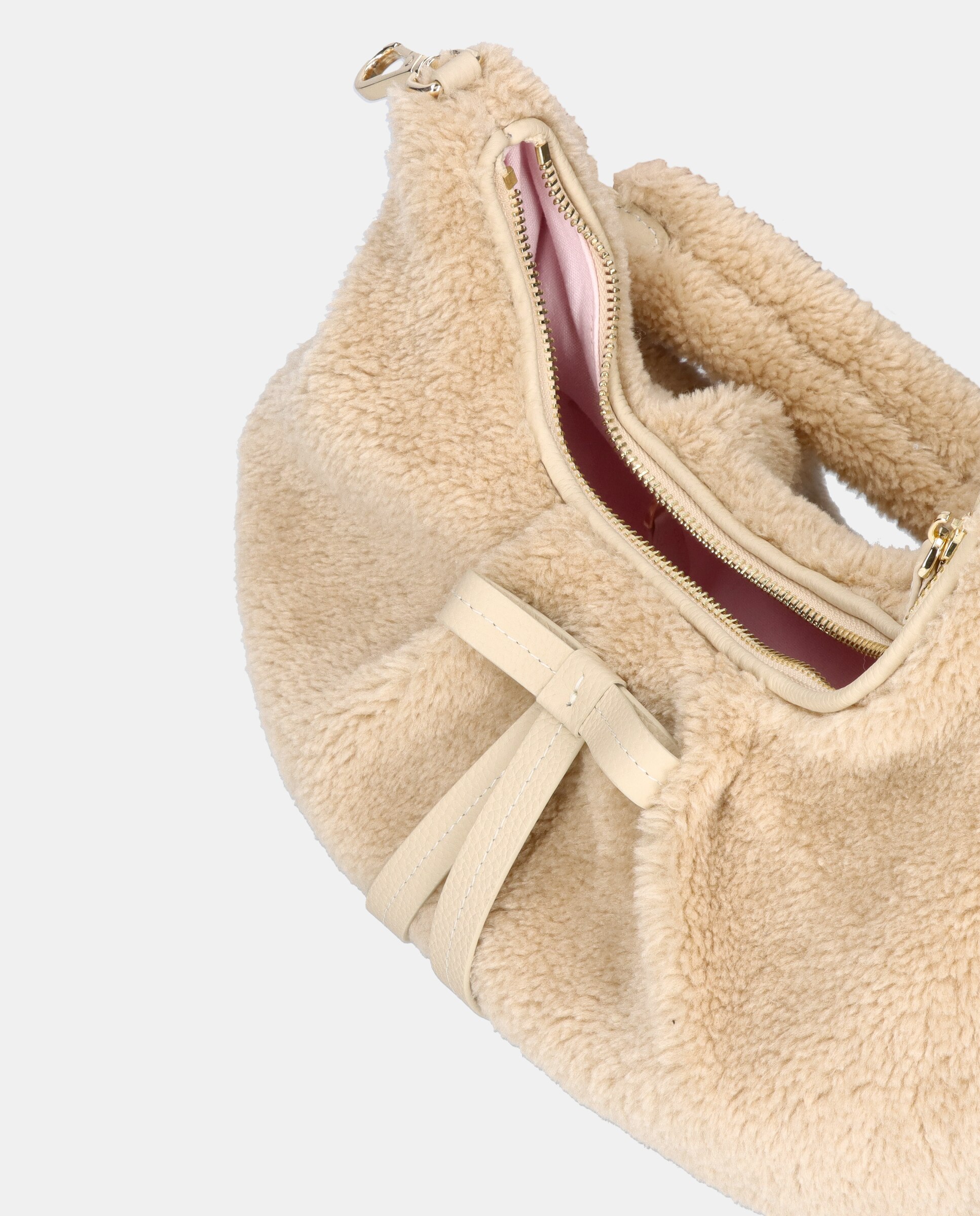 Mala de Ombro em Tecido Suave Bege-3