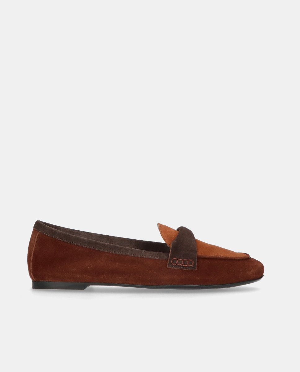 Mocassins Faye em Camurça de Tons Combinados Castanho / Laranja-1